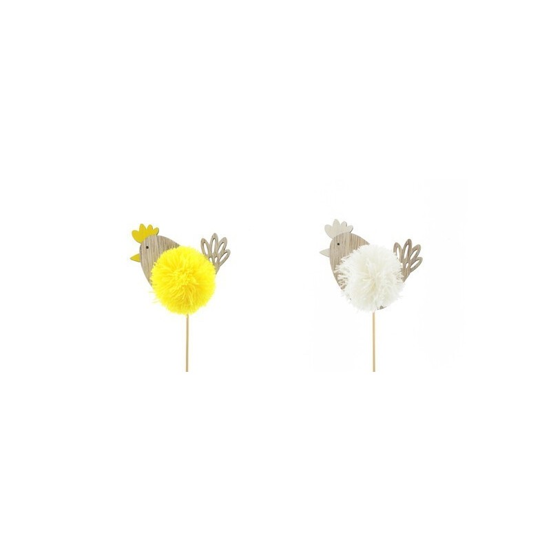 POULE BOIS POMPON 08CM PIQUE les 25P