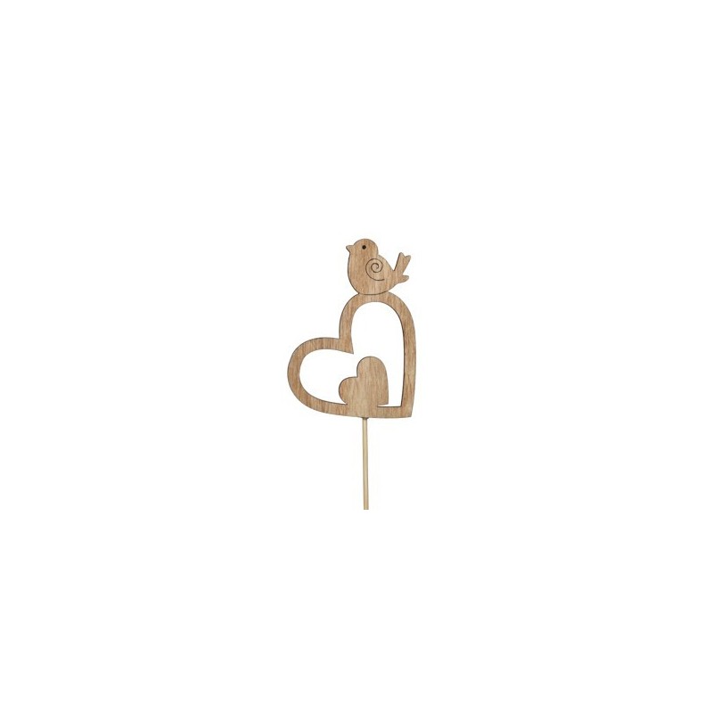 PIQUE BOIS COEUR + OISEAU H8CM /12P