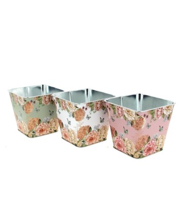 ZINC-POT 12.5X12.5 "fleurs et papillon" les 12P