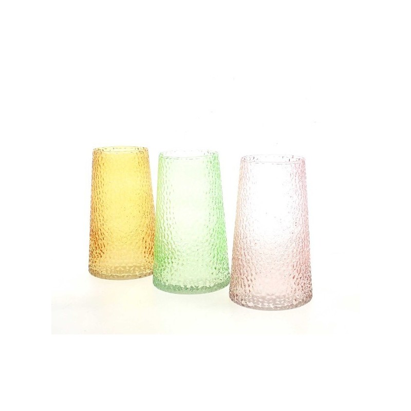 VERRE VASE COULEUR CLOQUE 011 H18CM les 3P