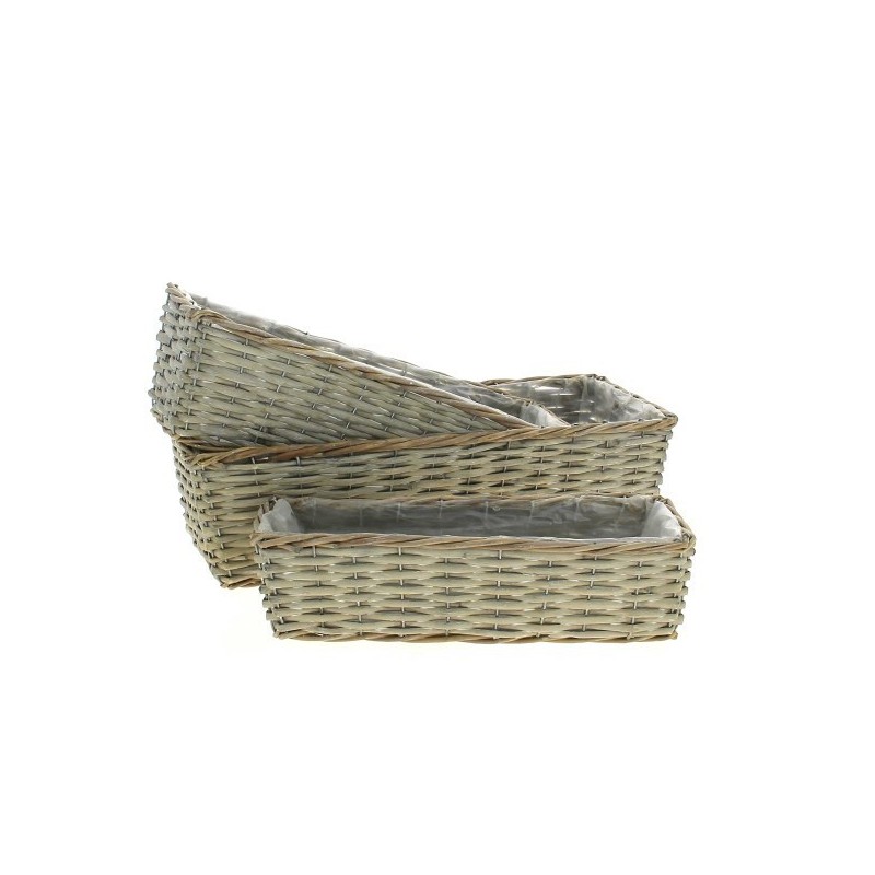JARDINIERE OSIER GRIS BORD TRESSE SET 3P