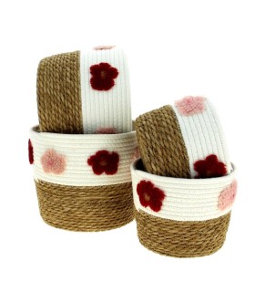 C.POT CORDE BICOLORE BORD FLEUR SET 4P