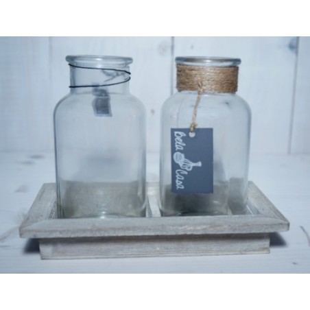 VERRE BOUTEILLE/2 + cadre bois 21X12CM