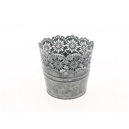 ZINC-C.POT BORD DENTELLE BLANCHI diam10 H09CM /1P