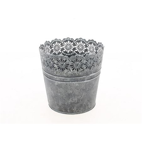 ZINC-C.POT BORD DENTELLE BLANCHI diam13 H12.5CM/1P