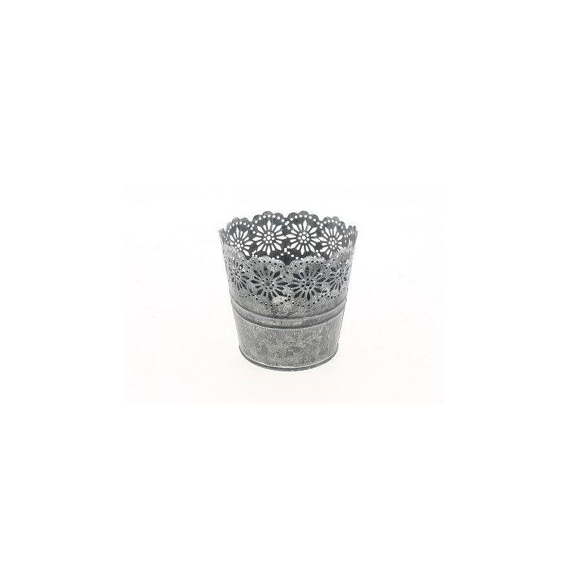 ZINC-C.POT BORD DENTELLE BLANCHI diam10 H09CM /1P
