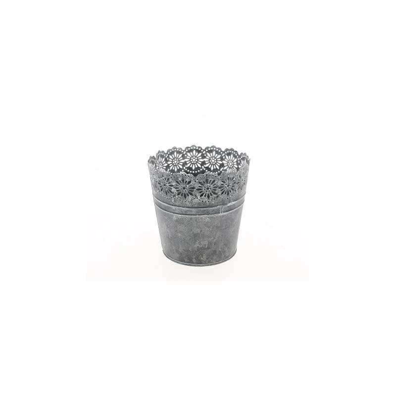 ZINC-C.POT BORD DENTELLE BLANCHI diam13 H12.5CM/1P