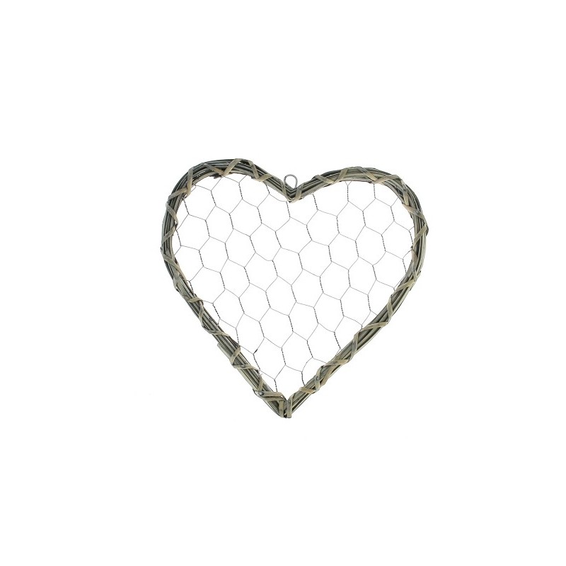 COEUR GRILLAGE contour OSIER GRIS 40CM à la pièce
