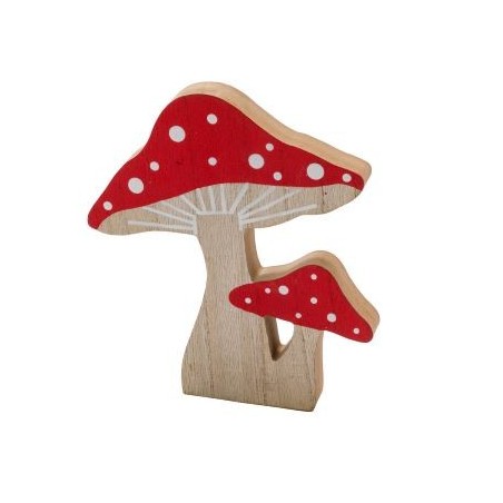 CHAMPIGNON EN BOIS NATUREL ET ROUGE à la pièce 