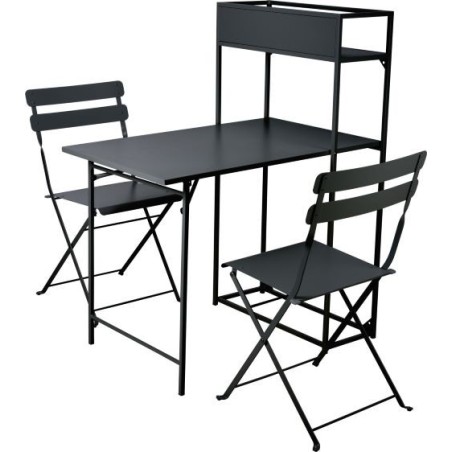 ENSEMBLE CHAISE TABLE BISTROT NOIR SET 3P