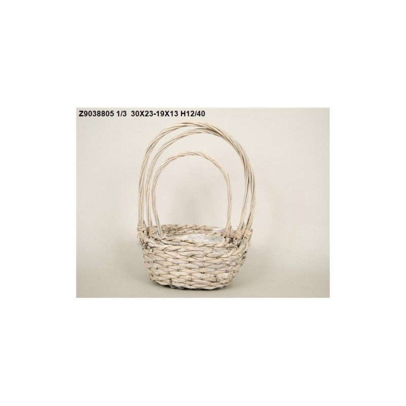 CORBEILLE OSIER GRIS ovale SET 3P