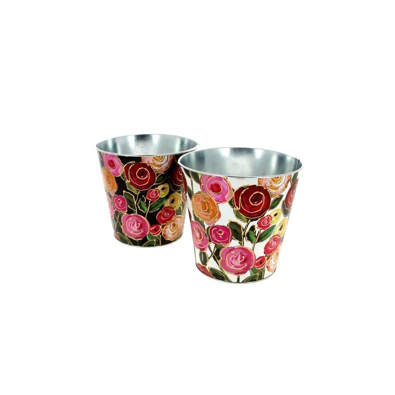 ZINC-POT ROSES PEINTES 015 H15CM les 6P