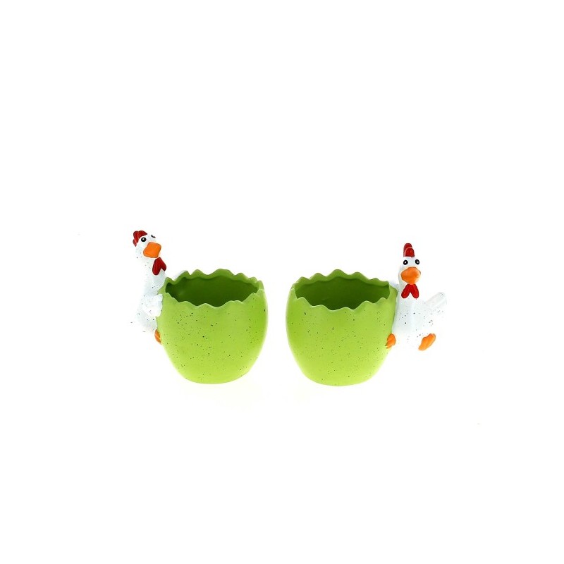 C.POT OEUF et POULE VERT 012 H10CM les 4P