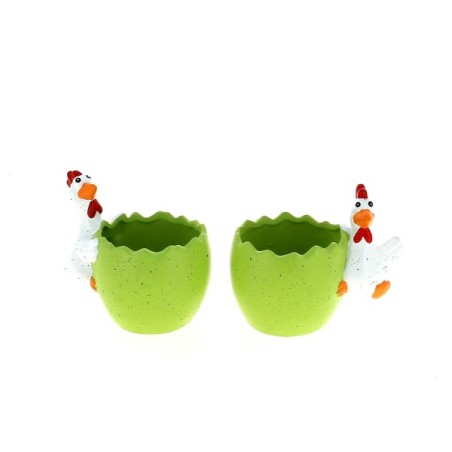 C.POT OEUF et POULE VERT 012 H10CM les 4P