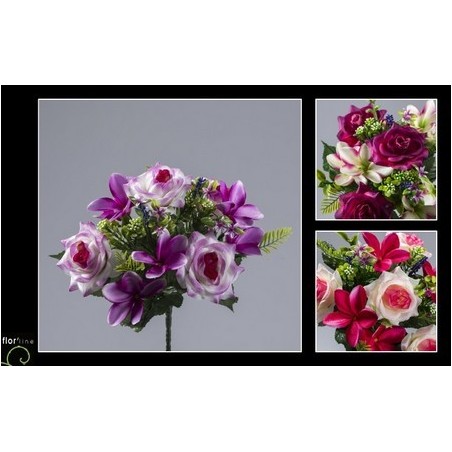 BOUQUET ROSE FLEURETTE 9 tiges H30CM les 12P
