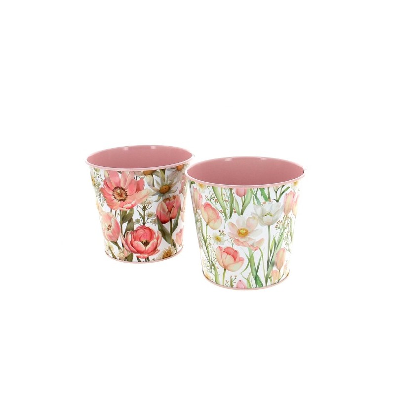ZINC-POT FLEURS ROSE 013.5 H12CM les 12P