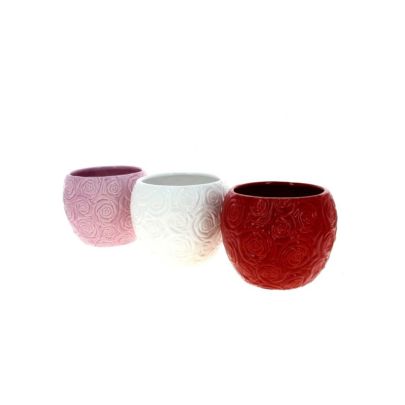 C.POT ROSE EN RELIEF 013 H08.5CM les 6P