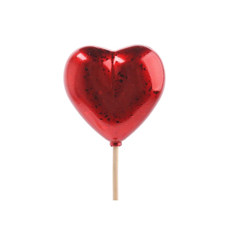 PIQUE COEUR ROUGE BRILLANT 6.5CM H50CM les 10P