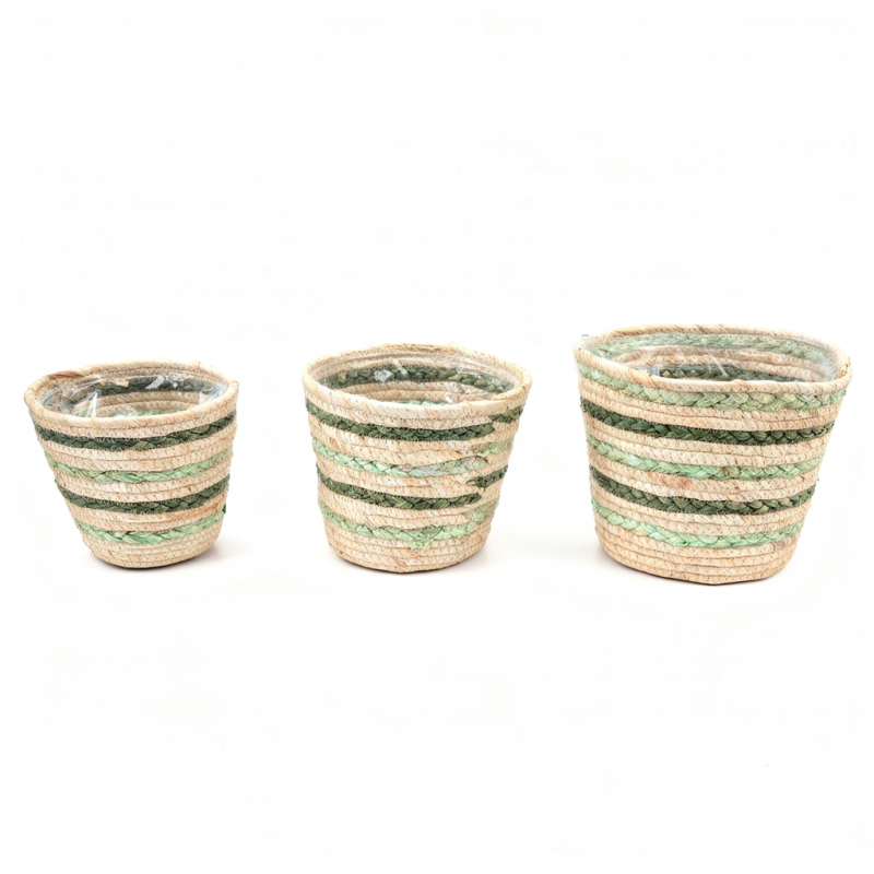C.POT RAPHIA NATUREL/VERT O17.5 A 23CM SET 3P