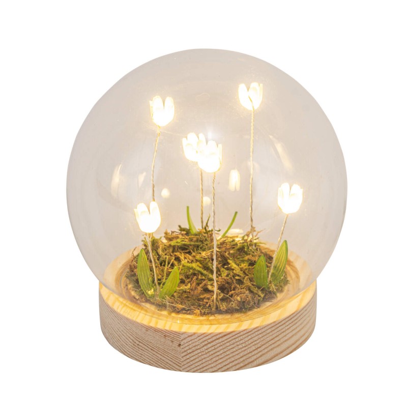 VERRE CLOCHE SUR SOCLE LED FLEURS H12.5CM O9.5 /4P