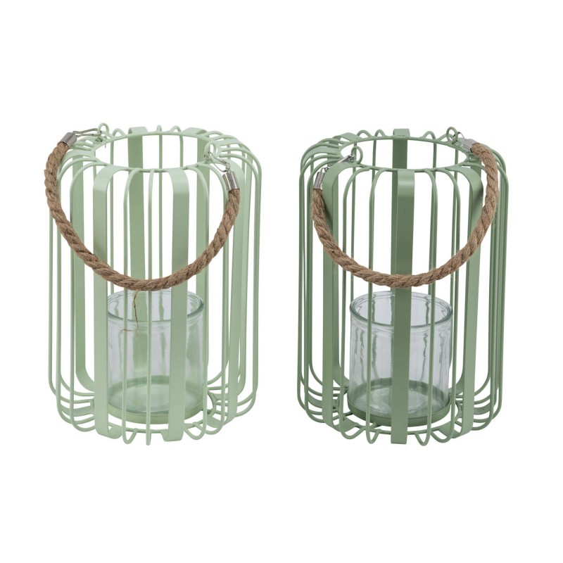 LANTERNE METAL VERT H28CM SET 2P