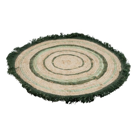 TAPIS RAPHIA ROND NATUREL/VERT O67CM