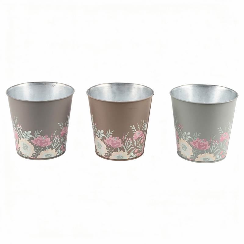 ZINC-C.POT FLEURS ASSORT GRIS/MARRON O16CM /12P 