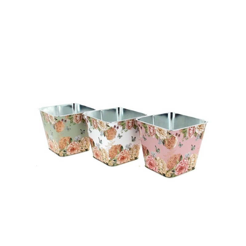 ZINC-POT 12.5X12.5 "fleurs et papillon" les 12P