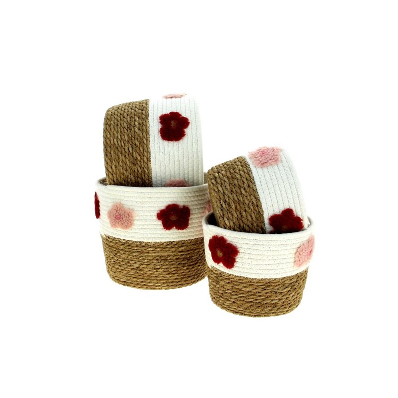 C.POT CORDE BICOLORE BORD FLEUR SET 4P