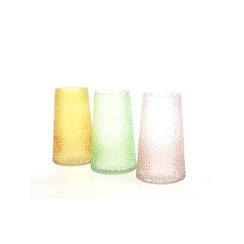VERRE VASE COULEUR CLOQUE 011 H18CM les 3P