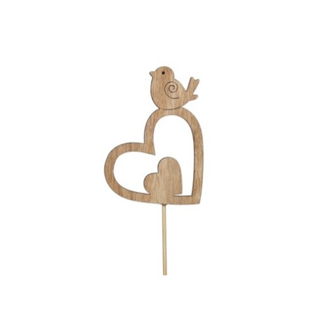 PIQUE BOIS COEUR + OISEAU H8CM /12P
