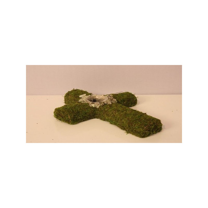 CROIX MOUSSE VERTE+FEUILLE 33CM/1P