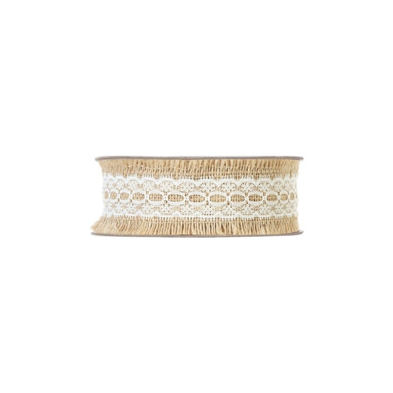 RUBAN JUTE + DENTELLE BLANCHE 25MMX9M