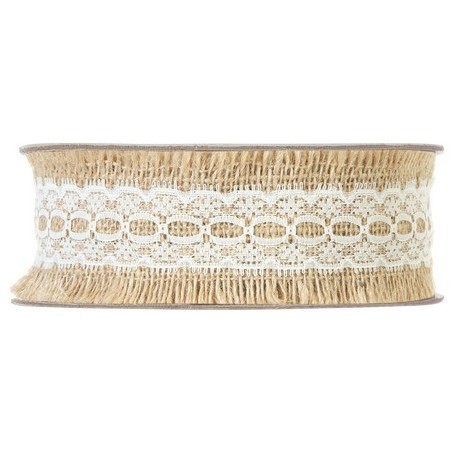 RUBAN JUTE + DENTELLE BLANCHE 25MMX9M