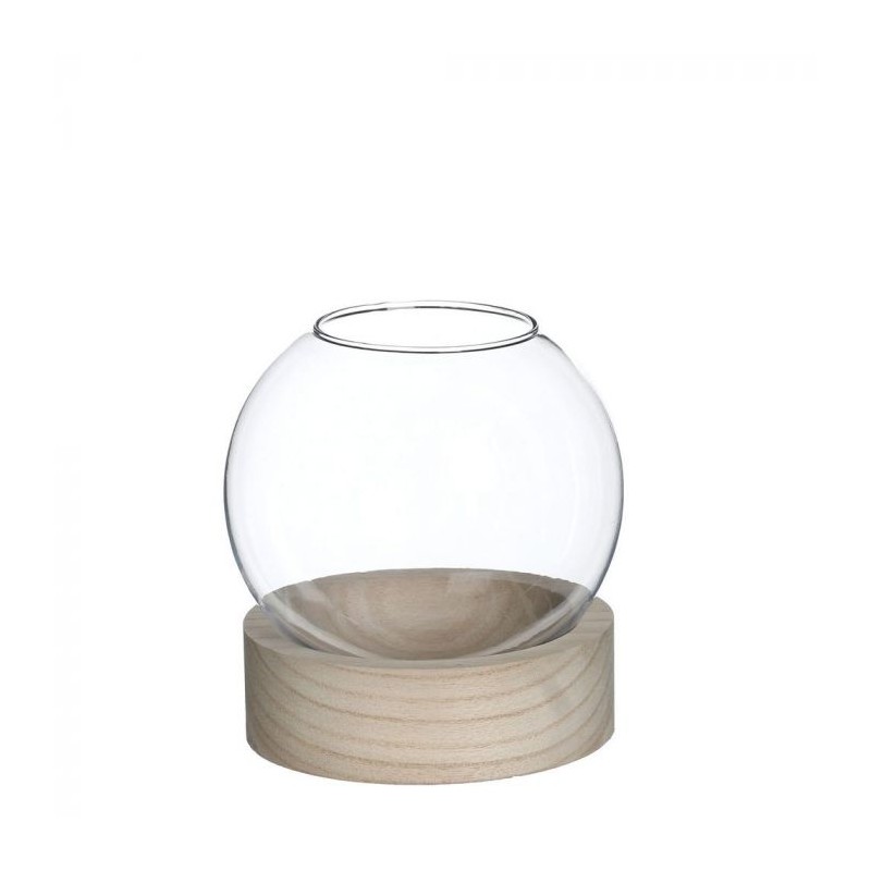 VERRE BOULE + SUP. BOIS 013 H15.5CM la pièce