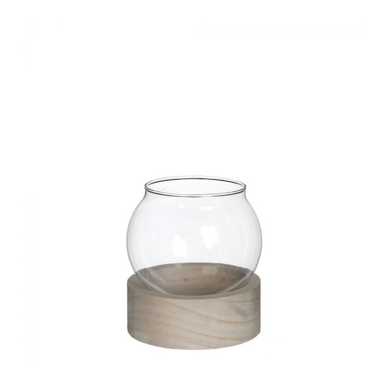 VERRE BOULE + SUP. BOIS 010 H11.5CM /1P