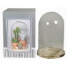 VERRE CLOCHE SUR PLATEAU BOIS Diam.20 H29CM /1P