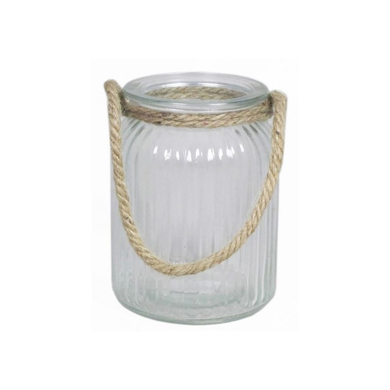 VERRE VASE NERVURE 09.5 H14.5CM avec CORDE 