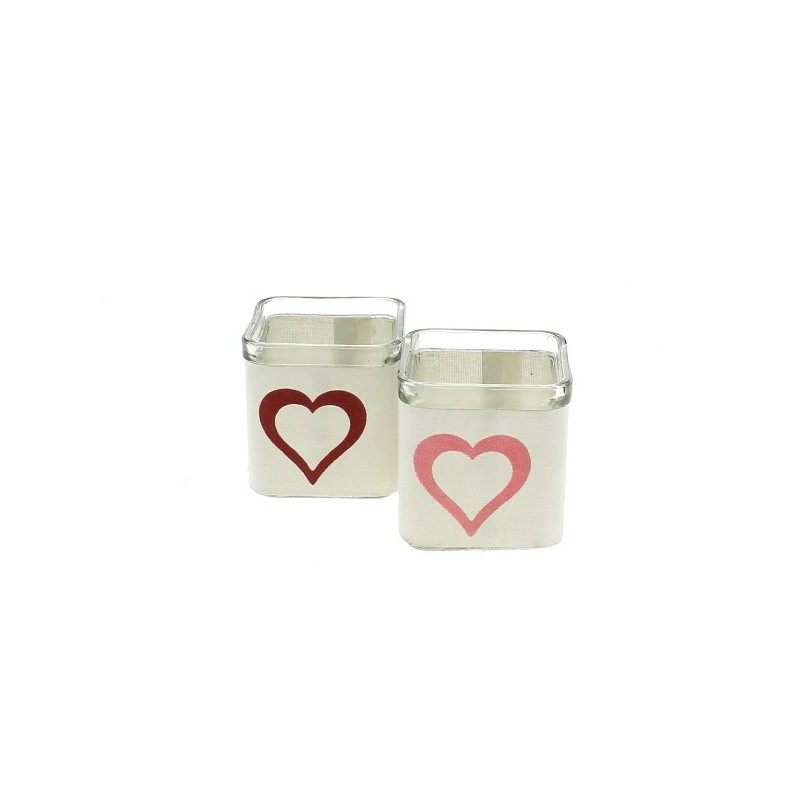 VERRE CUBE BLANC avec COEUR PEINT 7.5X7.5 H08CM les 12P