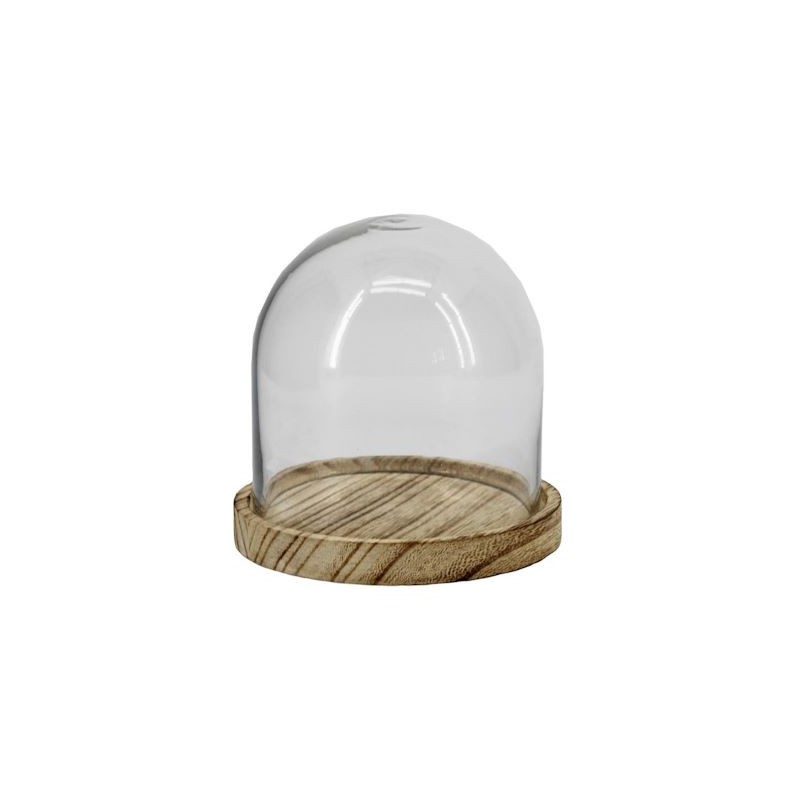 VERRE CLOCHE SUR PLATEAU BOIS Diam.10 H10CM les 6P