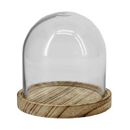 VERRE CLOCHE SUR PLATEAU BOIS Diam.10 H10CM les 6P