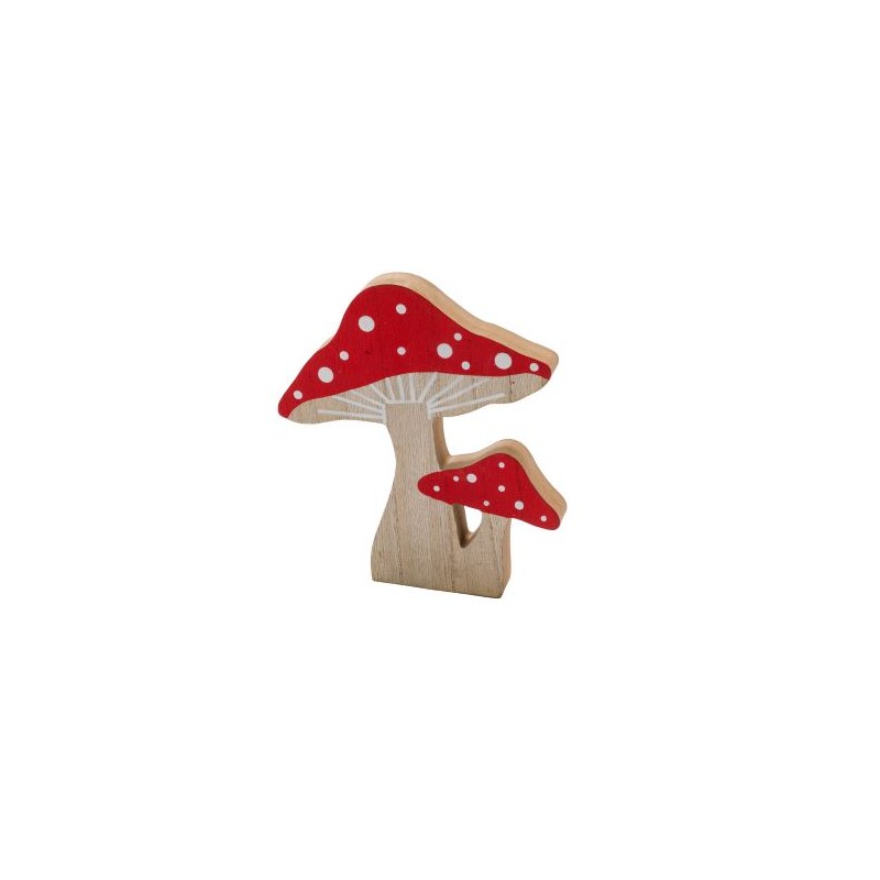 CHAMPIGNON EN BOIS NATUREL ET ROUGE à la pièce 