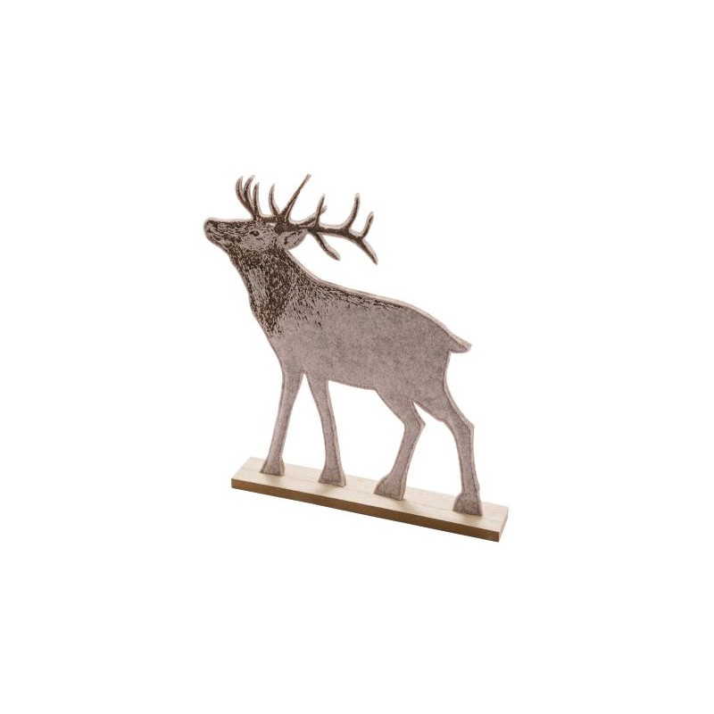 CERF EN FEUTRINE SUR SOCLE EN BOIS 41x6x49CM à la pièce