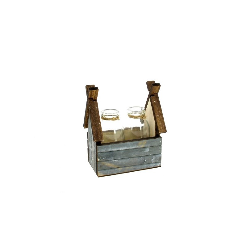 VERRE BOUTEILLE /2+MAISON BOIS GRIS pièce