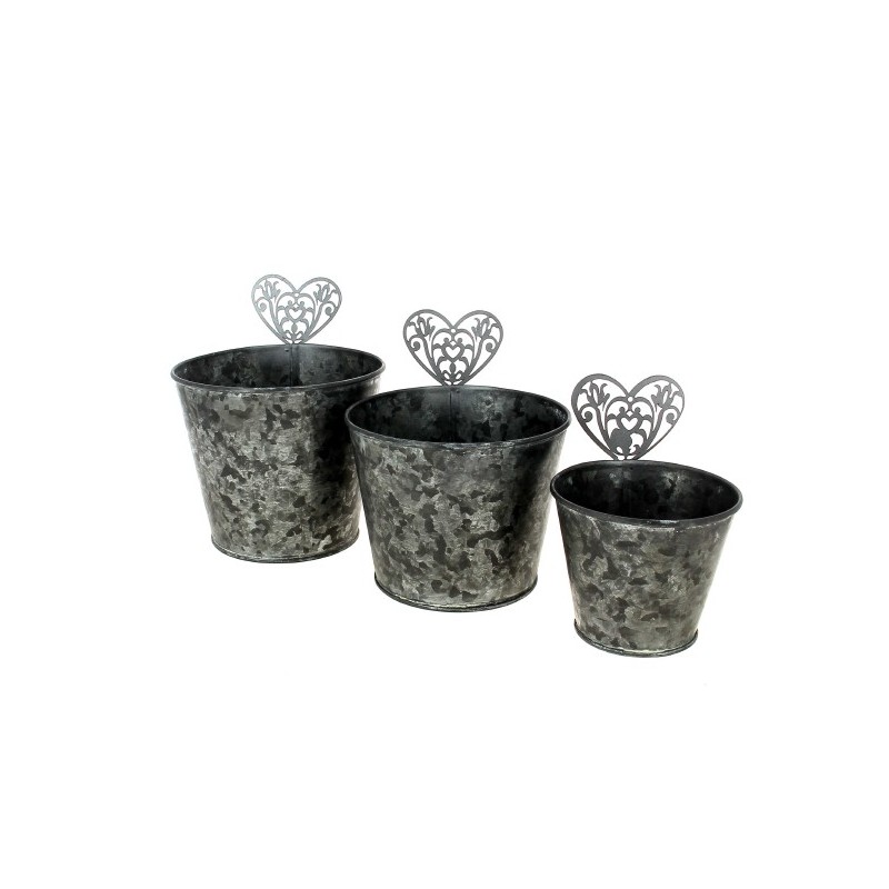 ZINC-POT GRIS COEUR AJOURE SET 3P