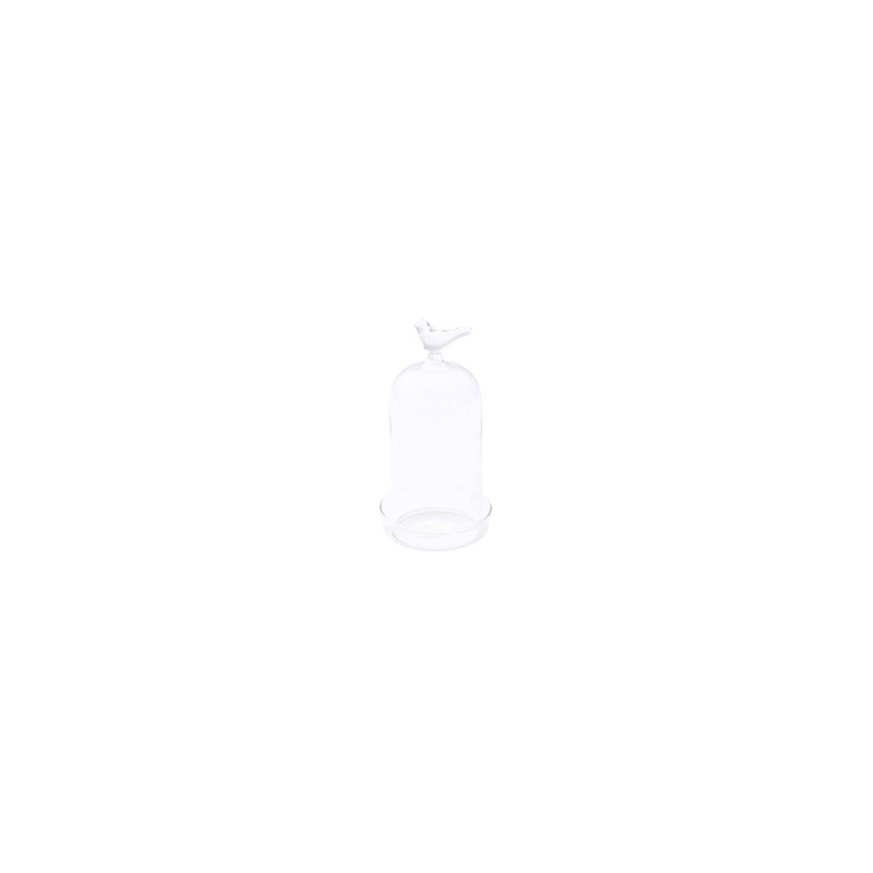 VERRE CLOCHE OISEAU  PLATEAU VERRE 08.5 H17.5CM /4P