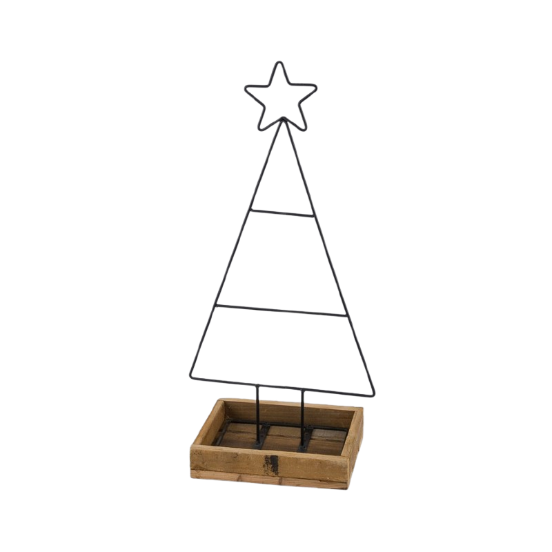 SAPIN NOIR DANS PLATEAU BOIS H66CM pièce