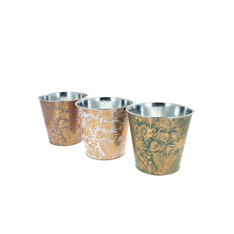 ZINC-POT FEUILLES DOREES 017 H16CM les 6P