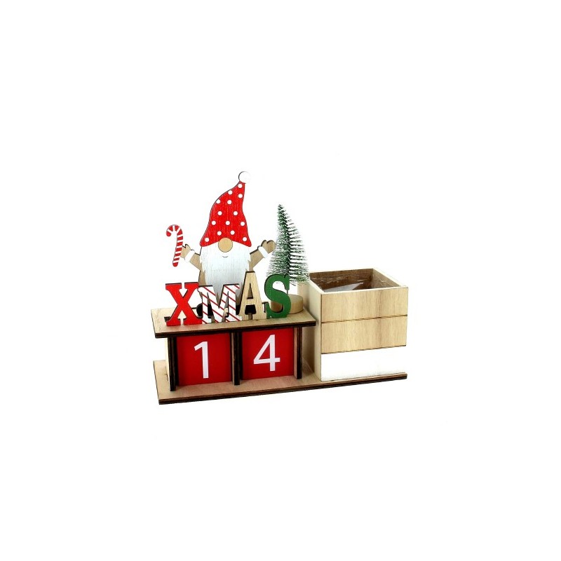 CALENDRIER BOIS AVEC POT 8x8 H8cm à la pièce