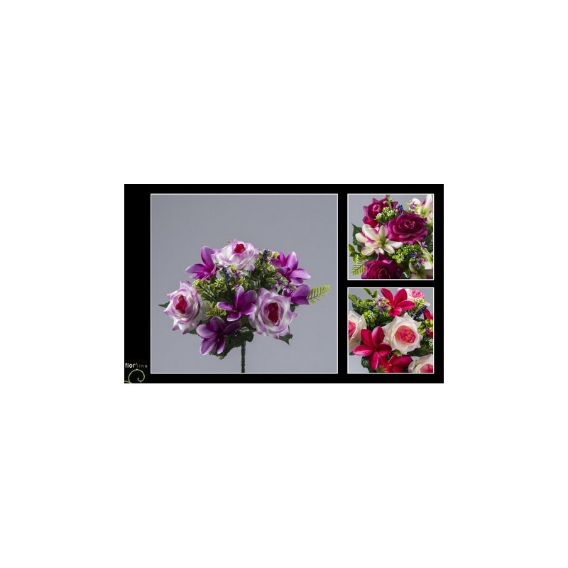 BOUQUET ROSE FLEURETTE 9 tiges H30CM les 12P